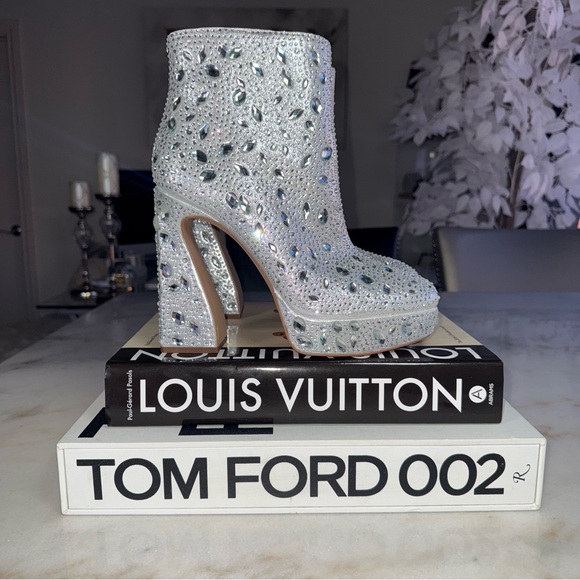 New Jessica Simpson JS Dolly Silver Shimmer Sand Rhinestone Boot Womens 10 - Picture 3 of 13